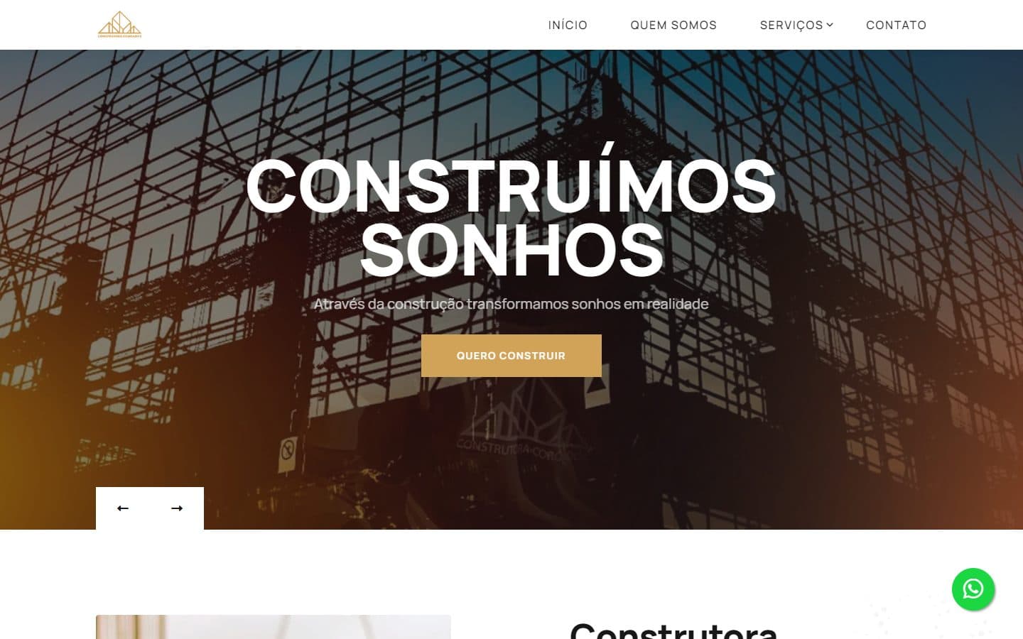 Página inicial da Construtora Coroados
