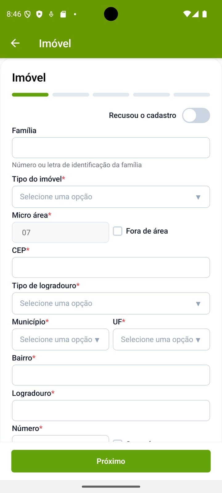 Cadastro de imóvel em etapas