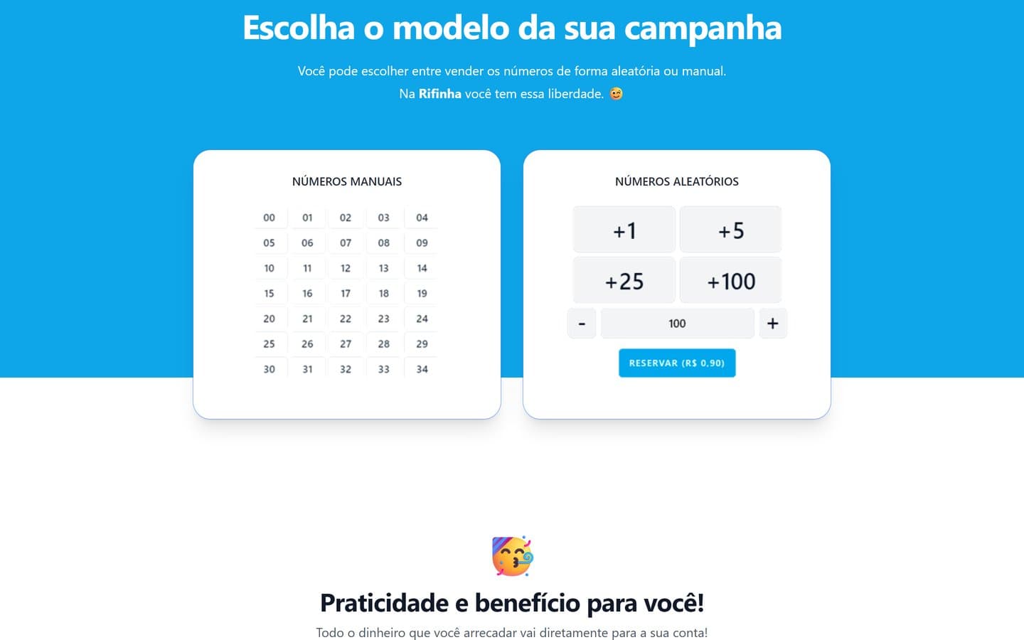 Escolha entre números manuais ou aleatórios