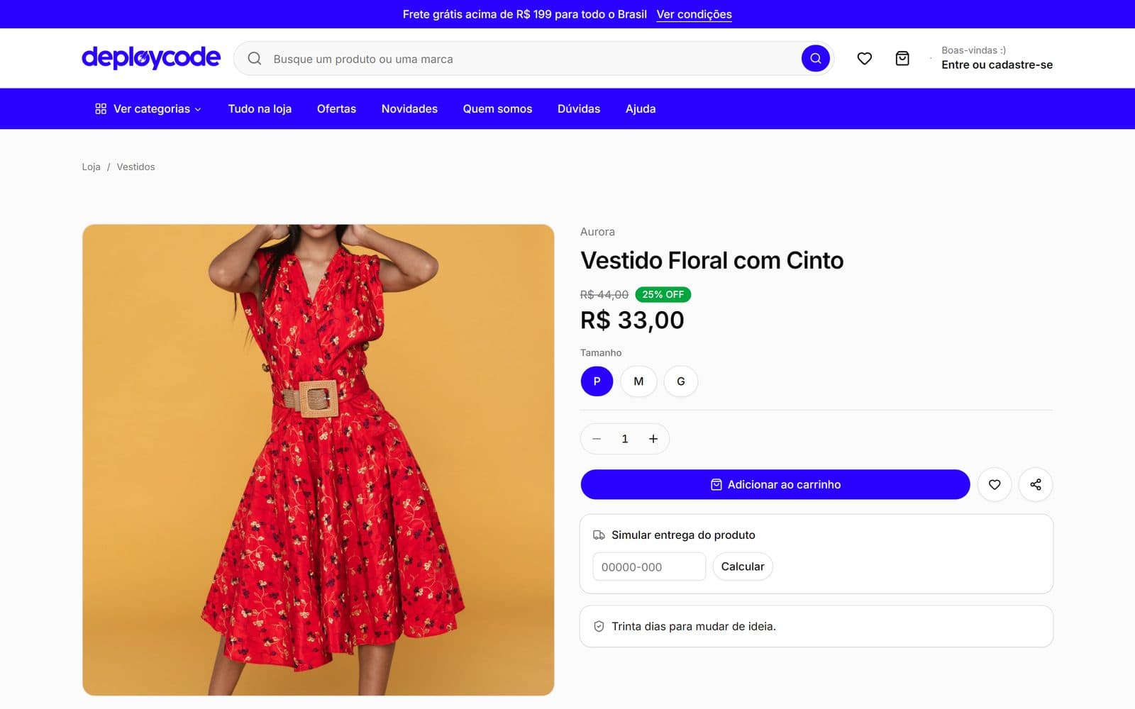 Página de produto em uma loja virtual