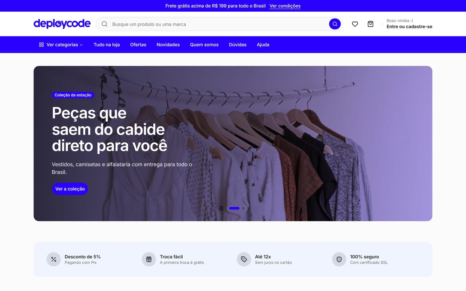 Vitrine de uma loja virtual da Deploy Code